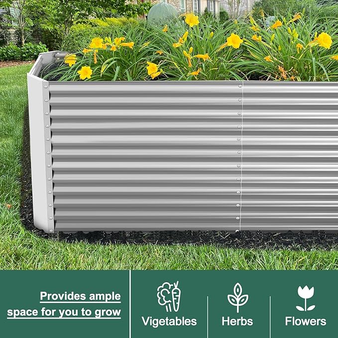 Land Guard 6x3x3ft Rectangular Galvanized Raised Garden Beds, Large-Capacity Metal Planter Box Outdoor, Durable Deep Raised Garden Bed 3ft Tall, Raised Beds for Gardening Vegetables, Classic Silver