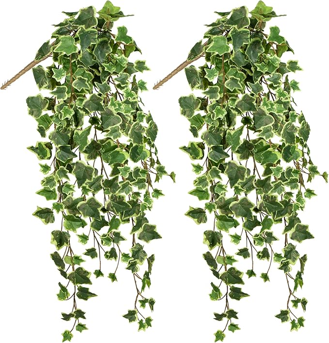 Hollyone 2pcs Artificial Hanging Plants 35.4" Fake Ivy Vine Faux Ivy Leaves Fire and UV Resistant Hanging Plant Wall Greenery for House Room Patio Indoor Outdoor Home Shelf Office Wedding Decor