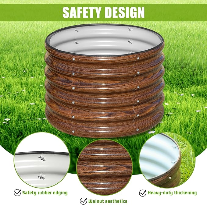 SnugNiture Raised Garden Bed, 2×2×1.5ft Round Galvanized Outdoor Planter Box, 17" Tall Deep Metal Garden Bed Kit for Planting Vegetables, Fruits, Flowers, Brown