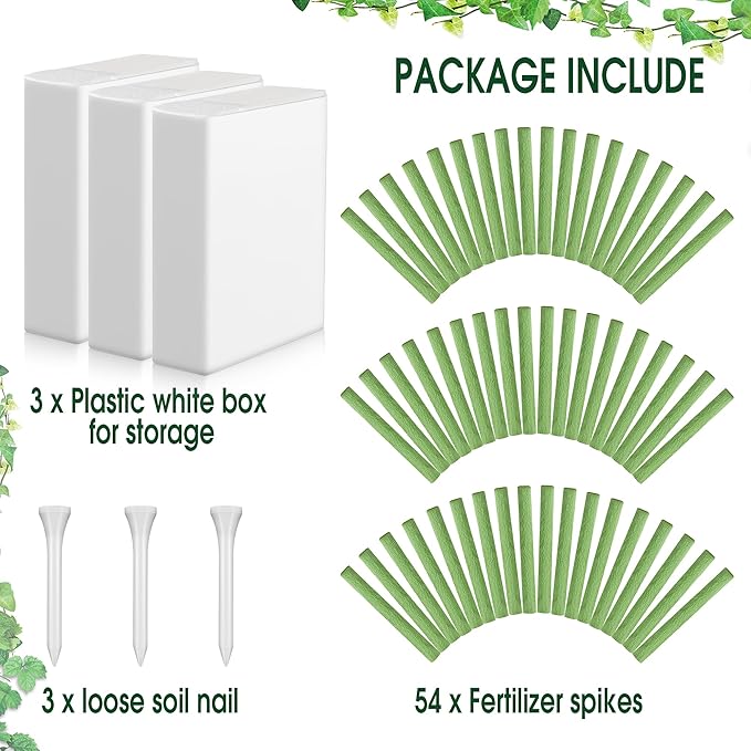 Enhon Fertilizer Spikes, 54 Plant Growth Food Spikes for Indoor & Outdoor, Growth Plant Food Sticks for Castor Bean, Spider Plant, Pothos, Ferns (3 Pack)