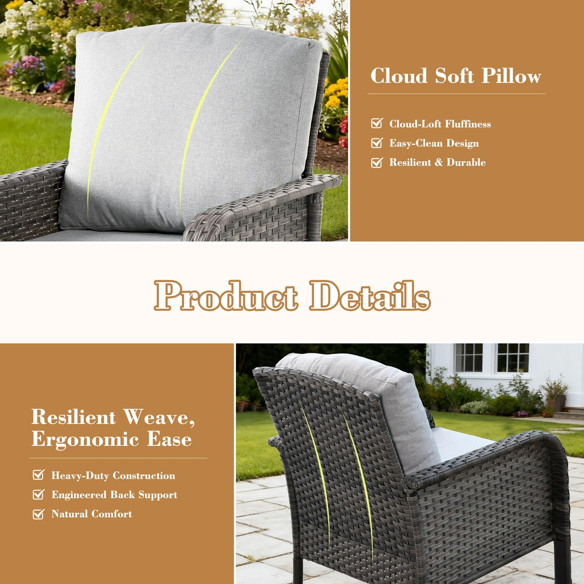 ORMONO 2 Pieces Patio Furniture Set, Two Single Chair Outdoor Furniture, All-Weather Rattan Wicker High Back Conversation Set of 2 for Small Space Porch, Backyard, Balcony, Grey
