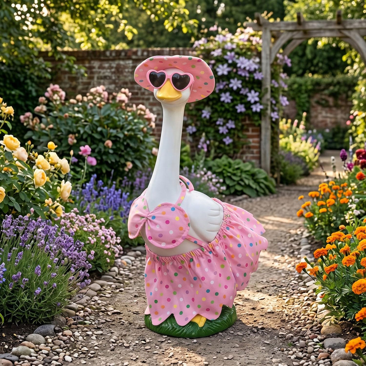 Porch Goose Statue with Outfits 20" Resin White Goose Indoor/Outdoor Decor