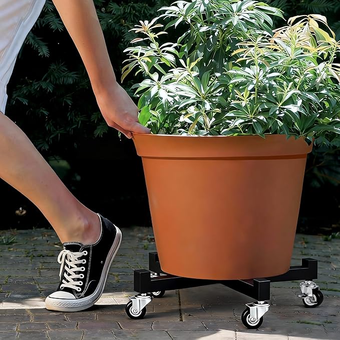 JzNova 2 Pack 14" Plant Caddy with Wheels, Heavy Duty Metal Rolling Plant Dolly, Plant Stand with Lockable Casters, Planter Pot Mover Indoor Outdoor, Fit 10-14 Inch Pot (14 INCH)