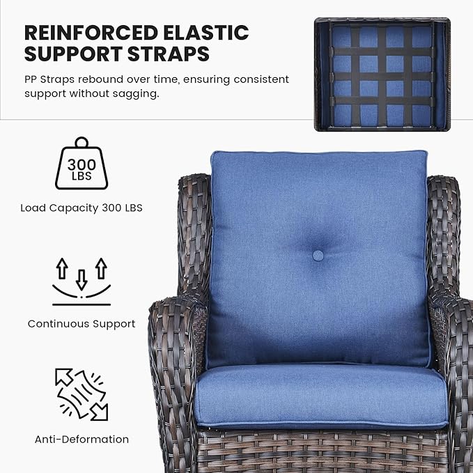 Belord Wicker Furniture 4 Pieces Outdoor Patio Furniture Set Patio Chairs with Ottomans Conversation Set for Porch Garden Deck Balcony Poolside