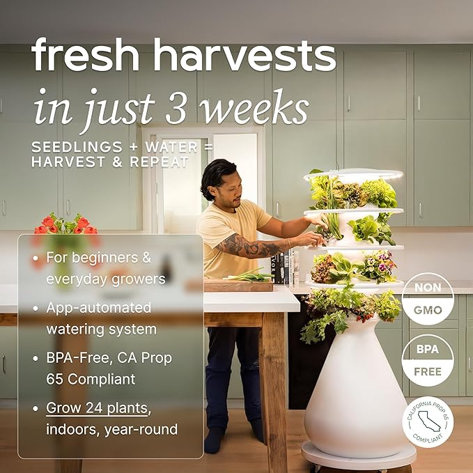 Farmstand Starter Kit with Glow Rings and 24 Seedling Credits | Medium Hydroponic Growing System Kit | Vertical Garden Planter Tower | 4ft 10in Tall