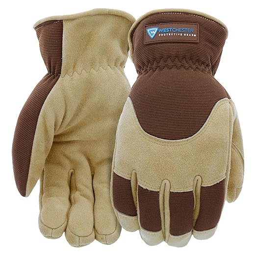 West Chester Deerskin Split-Leather Palm Men's Work Gloves, Thinsulate Lining, Winter Gloves, Tan/Brown, Large, (91510-L)
