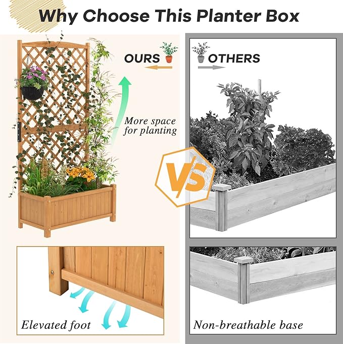 S AFSTAR Raised Garden Bed Outdoor Set of 2, 35.5x17.5x71-inch Planter Box with Trellis & Removable Bottom Base, Trellis Planter for Hanging Baskets, Idea for Patio Balcony Yard Against Wall