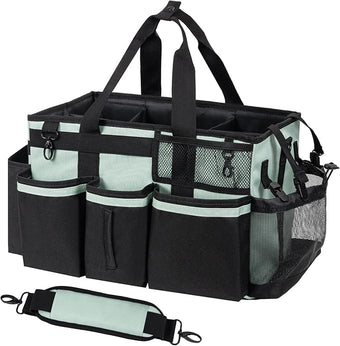 Wearable Cleaning Caddy, Cleaning Caddy Supplies Organizer with Handle & Shoulder Straps for Housekeepers, Under Sink & Car Cleaning Tool Organizers Bag with 4 Foldable Divider (Celadon)