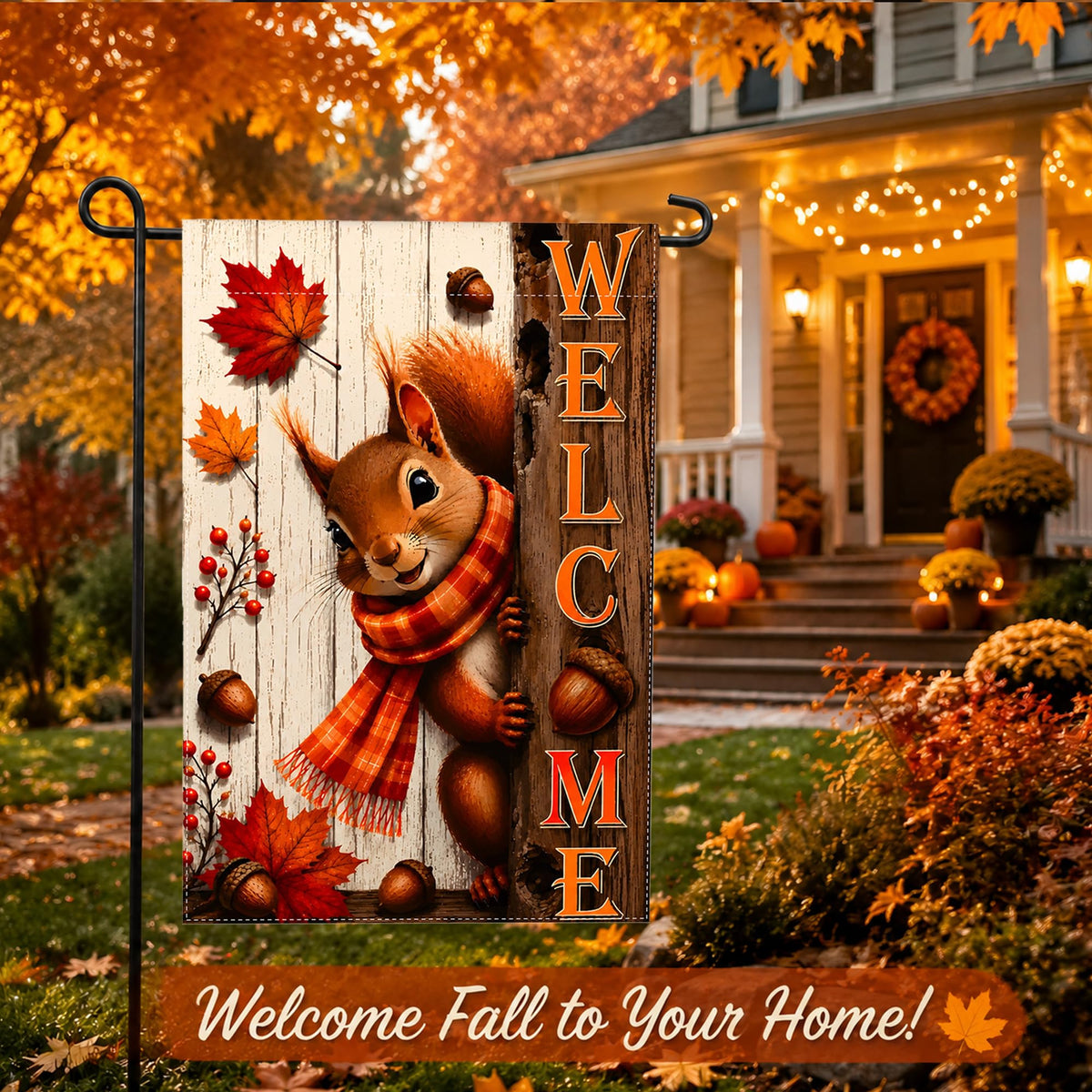 Fall Decor - Squirrel Welcome Garden Flag | Thanksgiving Decorations