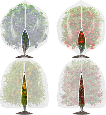 OZMI 4 Pack Fruit Tree Blueberry Bush Netting Cover, 4Ft x 5Ft Reusable Bird Netting for Garden Protection with Zipper & Drawstring, Shrubs Tomato Strawberry Plant Bushes Protector