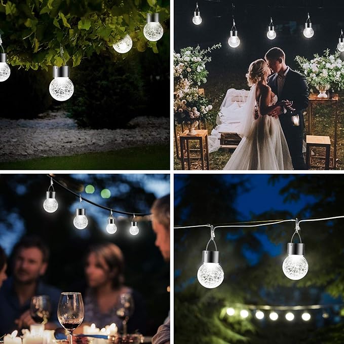 Solar Lights Outdoor Hanging Decorative Globe 8 Pack, Waterproof Solar Lantern with Handle and Clip, Solar Powered Glass Ball Lights for Garden Yard Fence Tree Umbrella Holiday Décor, Cold White
