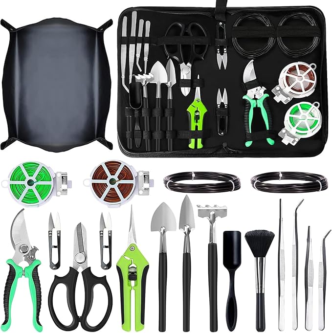 Gardening Tools 20-Piece Gardening Hand Tools, Garden Tools Set for Beginner, Includes Bonsai Wire Kit, Plant Mat & Mini Rake, Gifts for Women