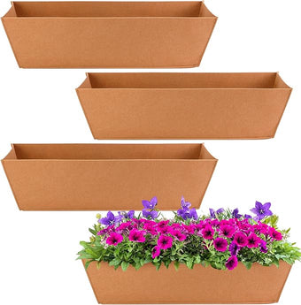 Adnee 4 Pcs 24 Inch Fabric Plant Window Box Liners-Rectangular Non-Woven Planter Basket Liner-Brown Felt Flower Hanging Basket for Outdoor Garden Wall Hanging Planter Flower Vegetables