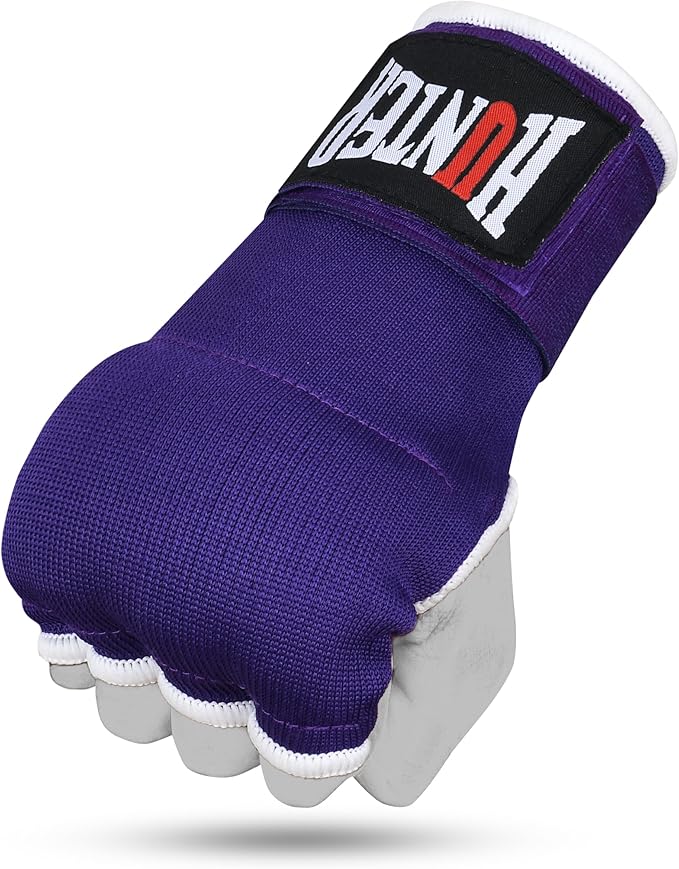 HUNTER Gel Padded Inner Gloves with Hand Wraps for Boxing, Quick Elastic Training Wraps for Men & Women, Muay Thai MMA Kickboxing Martial Arts Knuckle Wrist Protector (Pair)