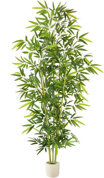 8ft Artificial Bamboo Tree, 96” Tall Large Fake Bamboo Plant with White Planter, Faux Trees for Indoor Outdoor Home Garden Entryway Office Décor