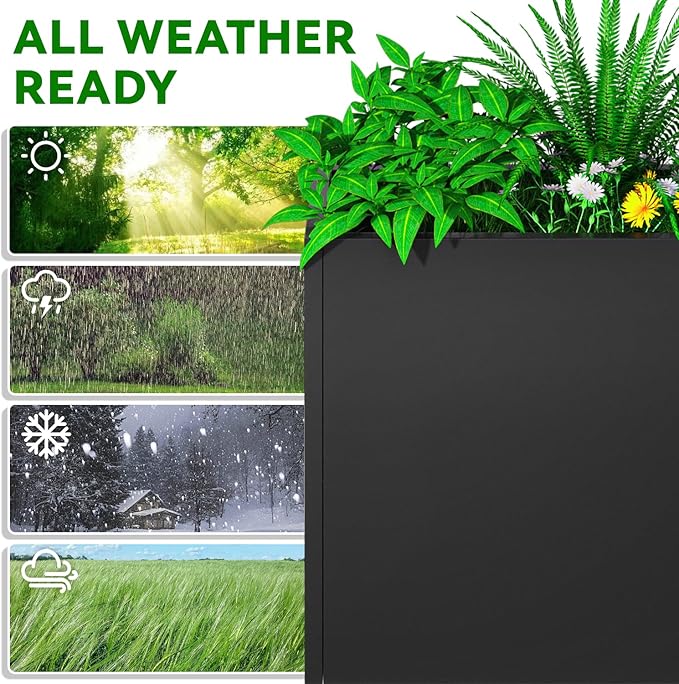 NUWJBYE Tall Metal Planter Box, 38" L x 10" W x 30" H Large Outdoor Planters with Drainage & Adjustable Shelf, Heavy Duty Steel Rectangular Planter for Patio, Balcony, Indoor(Black)
