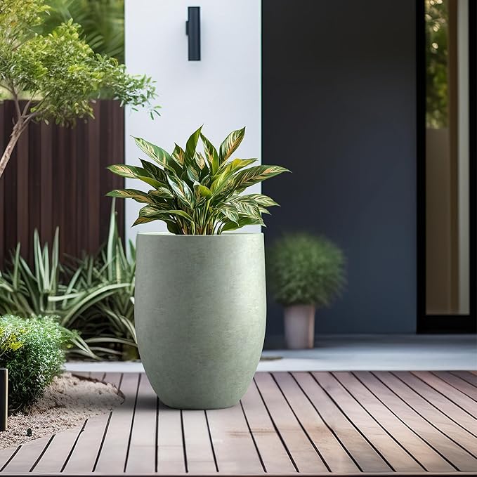 Kante 21.7" H Mint Green Tall Planter, Large Outdoor Indoor Decorative Pot with Drainage Hole and Rubber Plug, Modern Round Style for Home and Garden