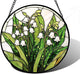 DASTOLL Stained Glass Window Hanging, Lily of The Valley Flower Sun Catchers Colorful Glass Panel Green Plants Suncatcher Decor for Birthday for Women,Men,Wife, Lovers, and Mom 6.3 in