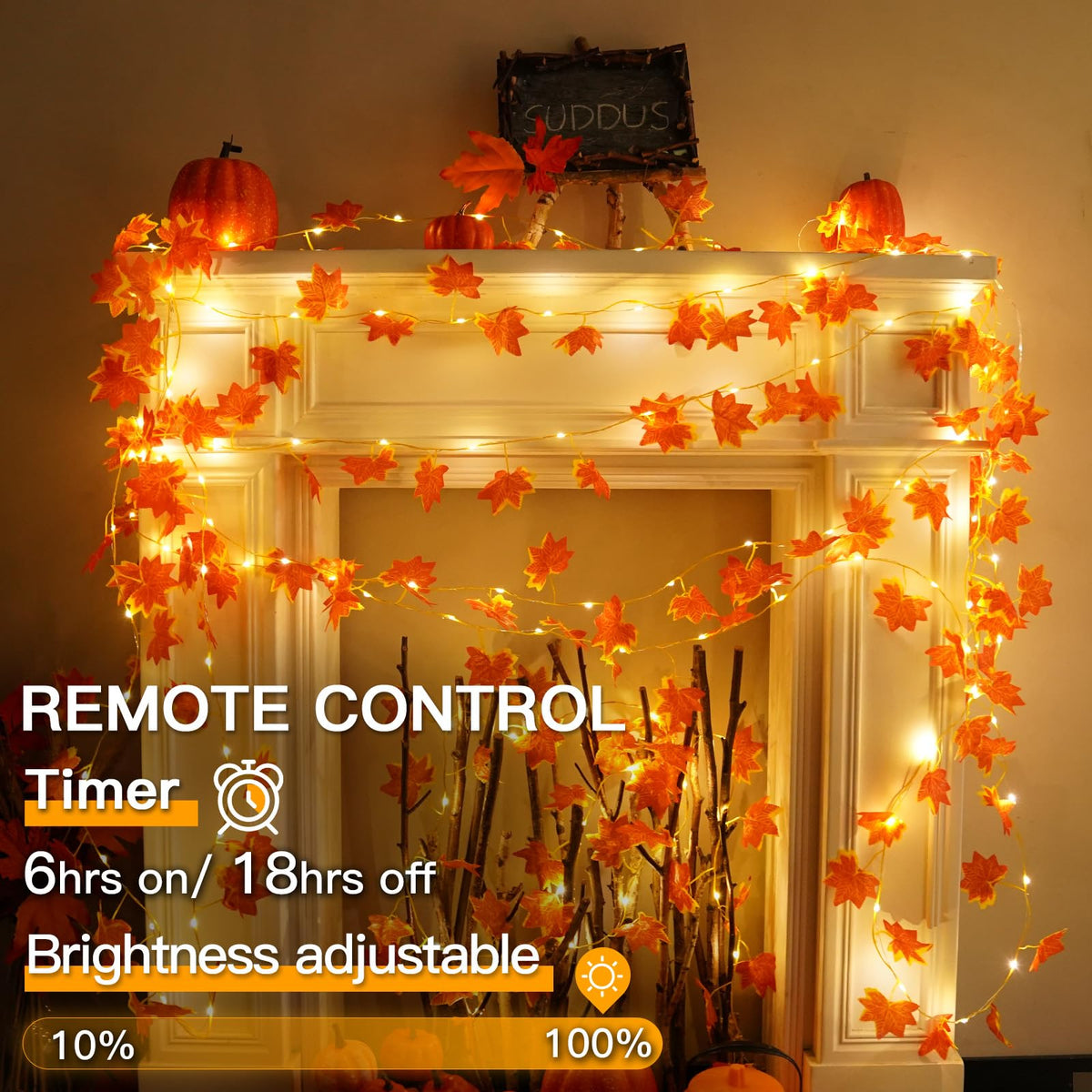 suddus 33FT 100 LED Maple Leaf String Lights Battery Operated Copper Wire