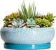 EPFamily Succulent Pots 8 Inch - Ceramic Bonsai Pots with Drainage Hole and Saucer, Succulent Planters for Indoor Plants Outdoor, Round Shallow Planter Bowl, Porch Decor, Gardening Gifts, Blue
