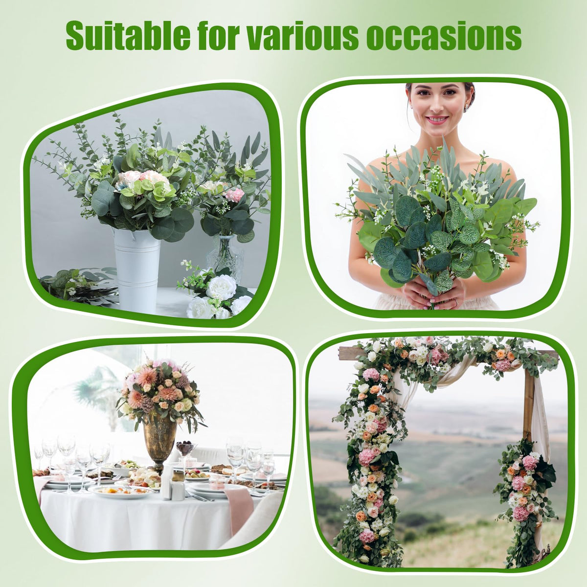 100 Pcs Mixed Eucalyptus Stems Bulk, 4 Style Artificial Silver Dollar Eucalyptus Leaves for Wedding Centerpieces, Faux Greenery Branches for Wedding Centerpiece Vase Bouquet Floral Home Decor