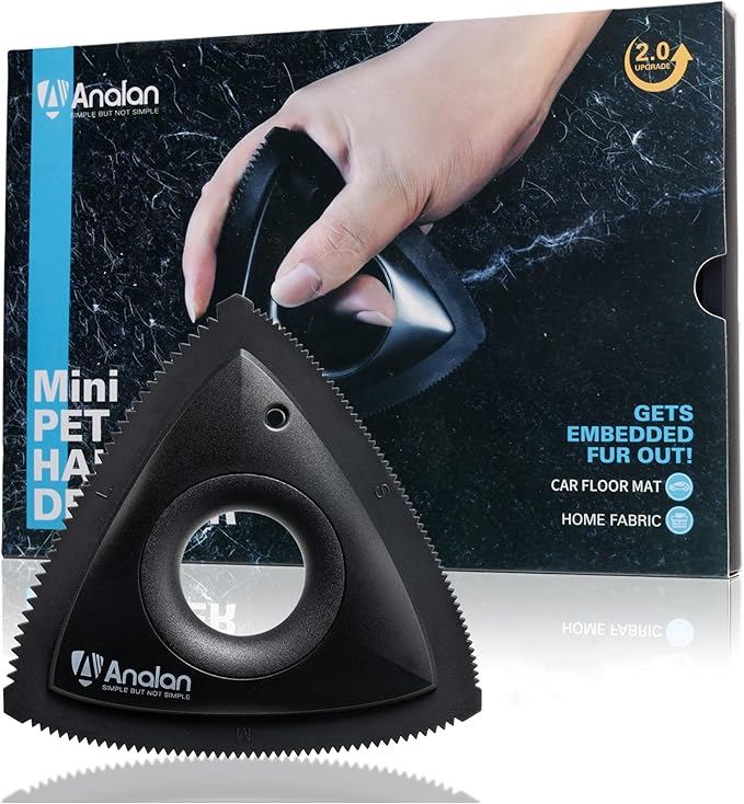 Analan Mini Pet Hair Remover for Car Detailing Supplies, Carpet Dog Hair Remover for Car Interior, Triangle Dog Hair Remover for Auto Detailing, Couch, Furniture, Lint, Carpet (Jet Black)