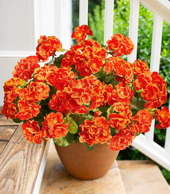 Fake Geraniums Artificial Flowers for Outdoors Fall Autumn Decoration, 6 Bundles Silk Geraniums UV Resistant Look Real Orange Faux Flowers Plants for Front Door Garden Planter Patio Balcony Yard Home