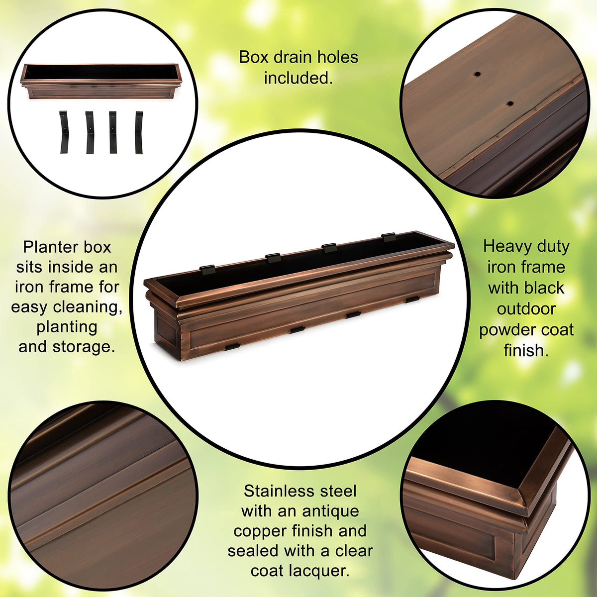 H Potter Window Box Planter with Brackets - 48" Copper Finish