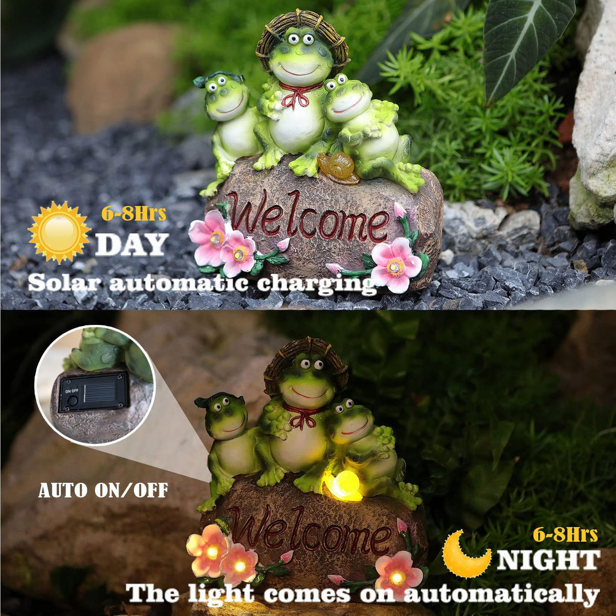 Frog Garden Statue Outdoor Decor, Mother Baby Frog Resin Sculpture.