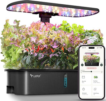 LETPOT LPH-Air Hydroponics Growing System Kits, APP & WiFi Controlled Smart Indoor Garden with 24W Grow Light Full Spectrum, 10 Pods Planter Indoor Gardening for Gifts, Kitchen, Vegetable (Black)