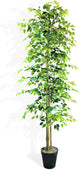 LCG Florals 10ft Artificial Ficus Tree in Black Plastic Pot - Real Wood Trunk, Preassembled, No Maintenance Indoor Faux Plant - Living Room, Home & Office Decor
