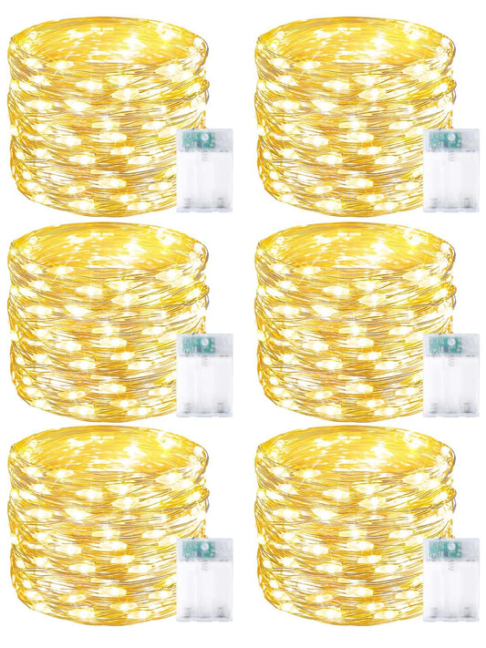 6 Pack 60 LED Fairy Lights Battery Operated with Timer, 20 FT Warm White