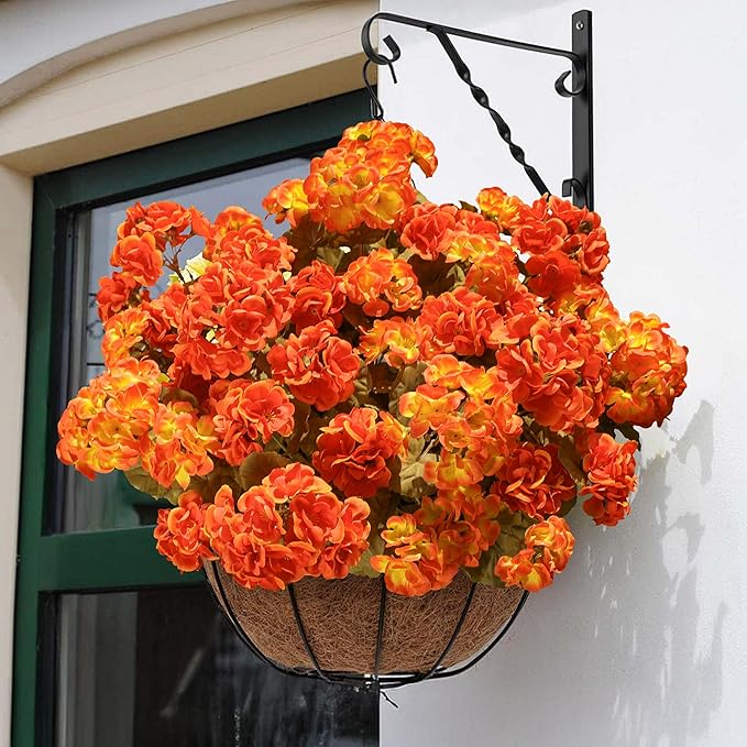 Fake Geraniums Artificial Flowers for Outdoors Fall Autumn Decoration, 6 Bundles Silk Geraniums Look Real Faux Fall Flowers Plants for Front Door Garden Planter Patio Balcony Yard Home Indoor, Mix