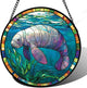 Stained Glass Window Hanging Blue Ocean Seaweed Manatee Large 11.8" - Suncatcher Door Garden Sunroom Sun Catcher Home Decor Birthday Christmas for Mom Men Woman Nana
