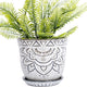 VanEnjoy 5.9 inch Round Bohemian Style Ceramic Planter, Geometry Engrave Off White Brown Succulent Planter Flower Pot, Indoor Outdoor Decorative Planter