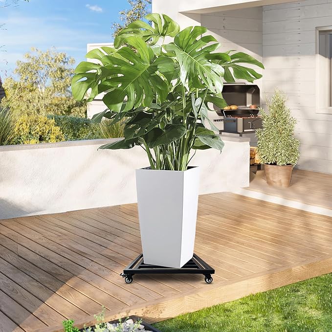 Hongsane 18" Square Plant Stand with Wheels Heavy Duty,Large Metal Plant Caddy Indoor Outdoor Use,Rolling Plant Dolly with Industrial Casters,Rust-Proof Black Plant Tray for Large Planters Pots,1-Pack
