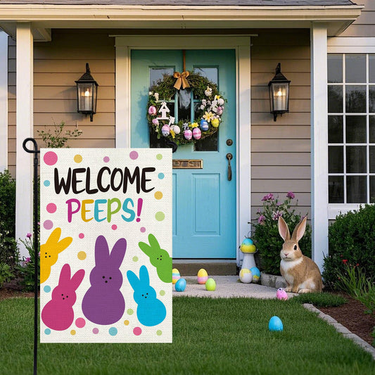 Agroon Welcome Easter Garden Flag 12x18in, Double Sided Bunny Flag for Yard