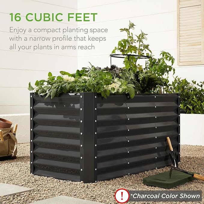 Best Choice Products 4x2x2ft Outdoor Metal Raised Garden Bed, Deep Root Planter Box for Vegetables, Flowers, Herbs w/ 119 Gallon Capacity - Mist Blue