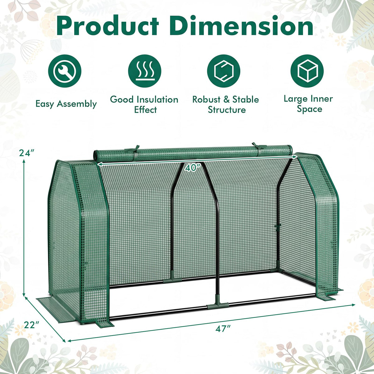Happygrill Portable Mini Greenhouse with Roll-up Zipper Door & PE Cover