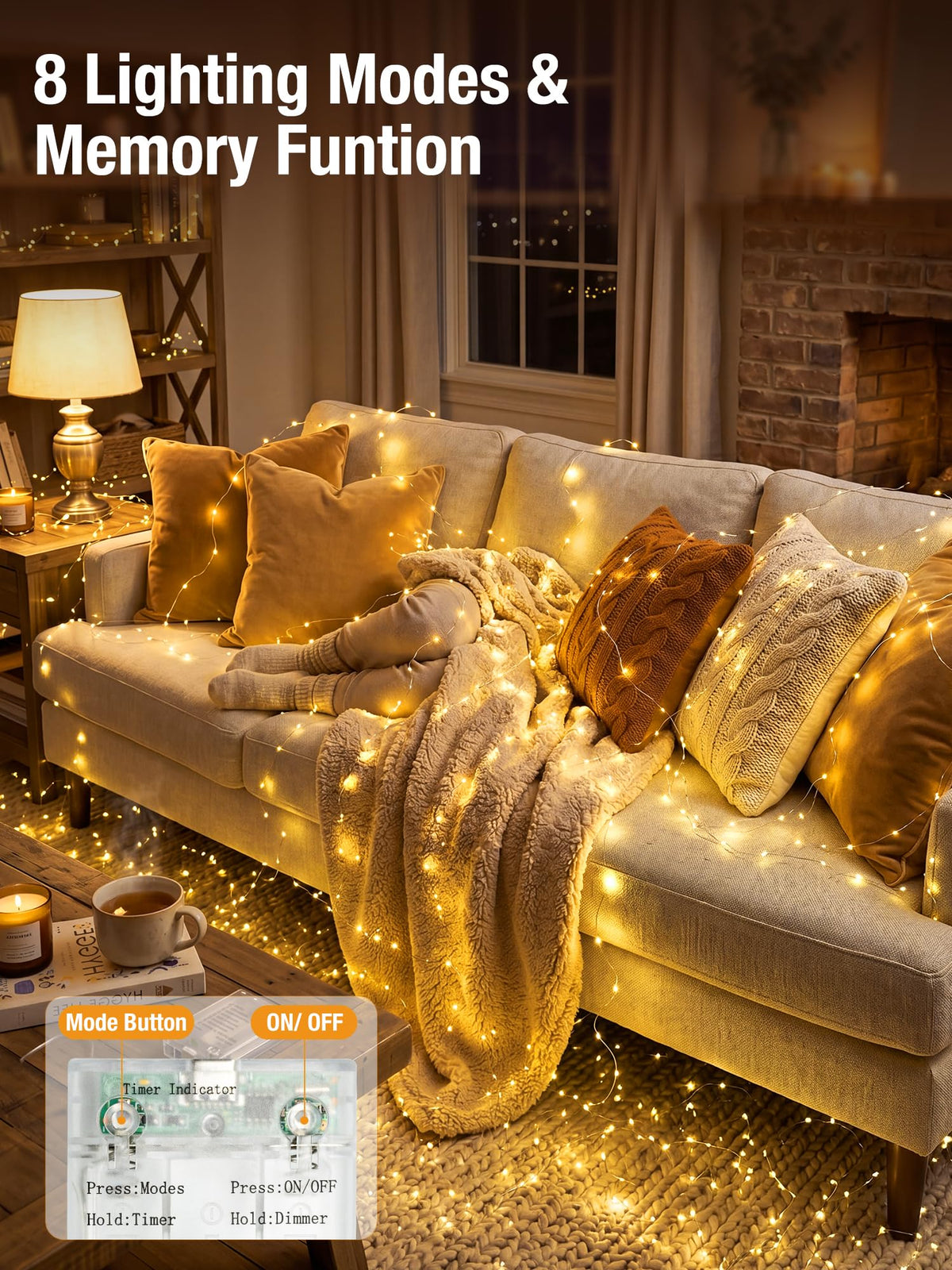 btfarm 4 Pack Fairy Lights Battery Operated with Timer, Dimmable, 8 Mode