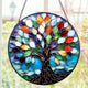 7.8″Tree of Life Stained Glass Window Hanging,Glass Panel Blue Suncatcher for Windows Hanging - Decoration for Home Garden Christmas Party Wedding Housewarming Gifts