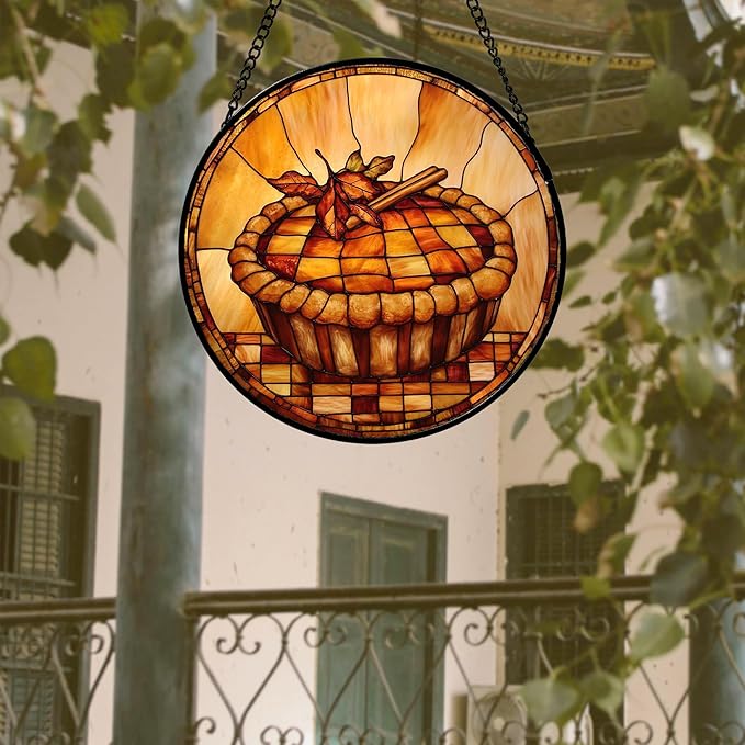 AMDERVEN Stained Glass Window Hanging 4 Pcs Set Brown Turkey Berry Corn 6.3" - Suncatcher Door Garden Sun Catcher Decor Birthday Thanksgiving Mother's Day for Mom Woman Nana Men
