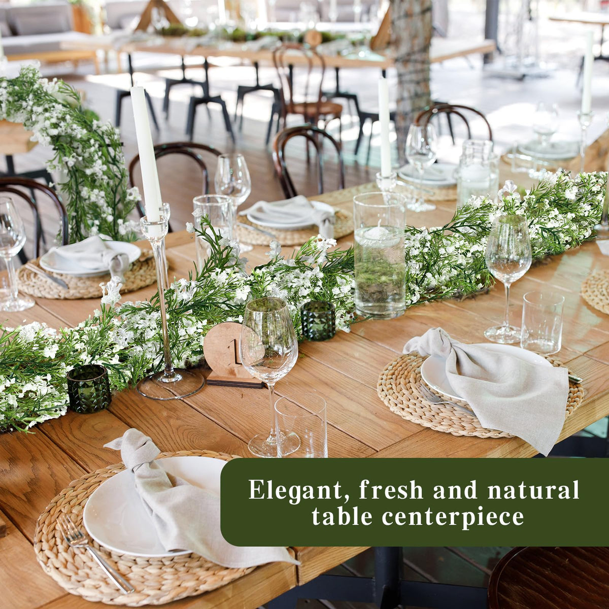 Lyrow 12 Piece Artificial Baby Breath Flower Vines 5.9ft Faux Hanging Gypsophila Greenery Garland Vines Fake Bulk Baby Breath Garland for Wedding Party Table Home Backdrop Wall Decor (White)