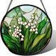 JOSUMALY Stained Glass Window Hanging - White Green Lily of The Valley Suncatcher for Doors Garden Terrace Plant Sun Catchers Decor Mother's Day Birthday Flowers Gifts for Women Men Mom 6.3 in