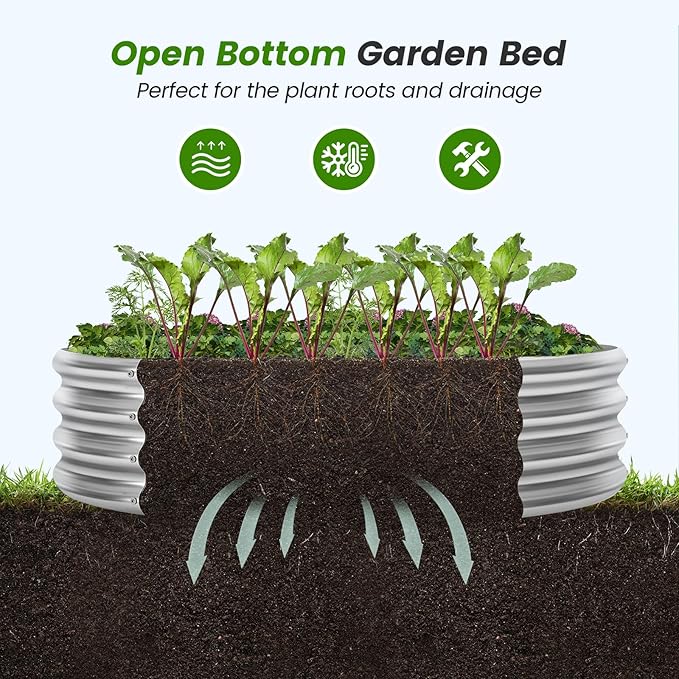 Land Guard Galvanized Raised Garden Bed Kit, Galvanized Planter Raised Garden Boxes Outdoor, Round Large Metal Raised Garden Beds for Vegetables ……