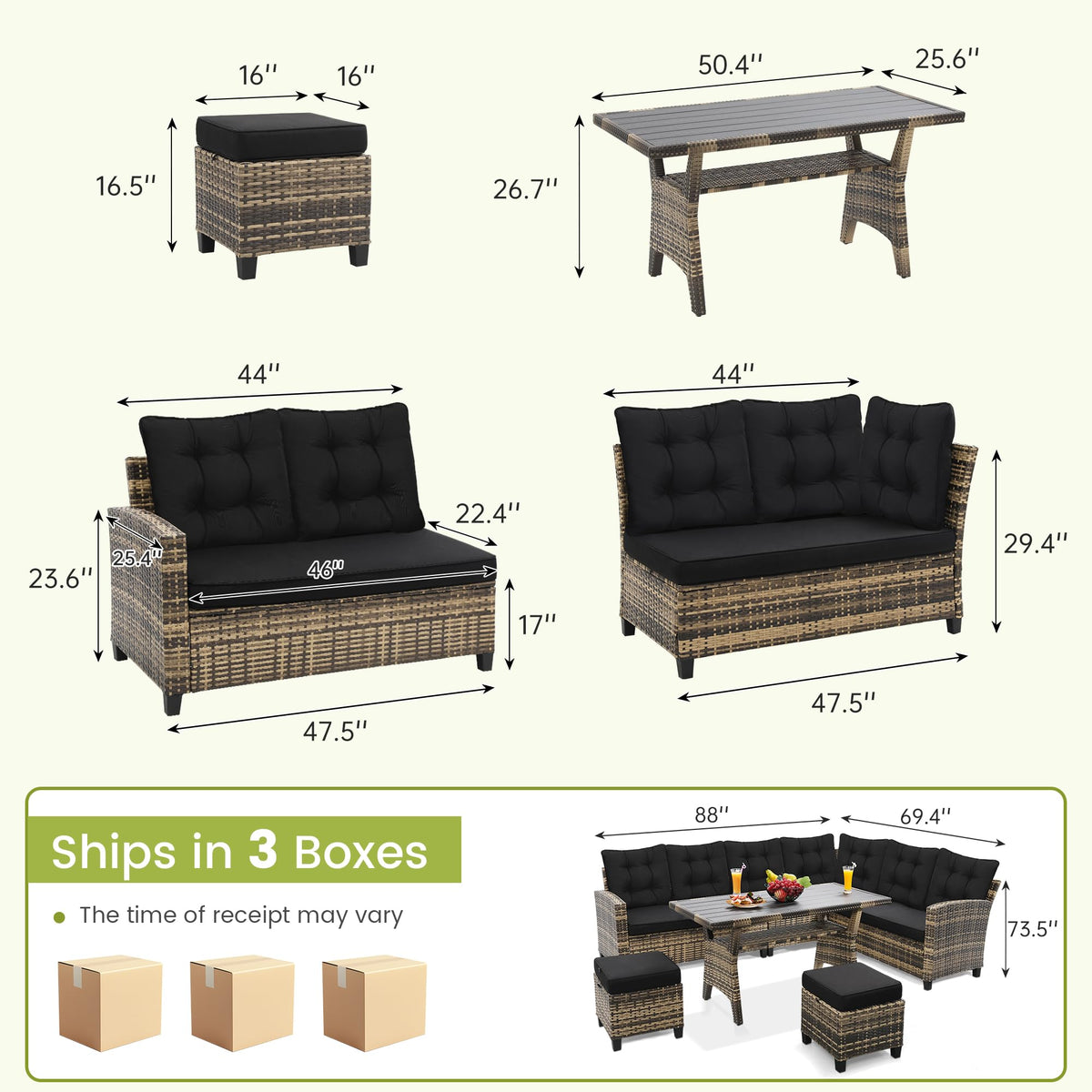 KROFEM 6 Piece Patio Furniture Set, Dining and Conversation Set