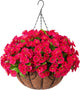 Ammyoo Artificial Hanging Flower Plants with Basket for Outdoor Decoration, Faux Petunias Flowers Fake Morning Glory Planter for Outside Patio Garden Porch Balcony Yard Decor(Rose Red)