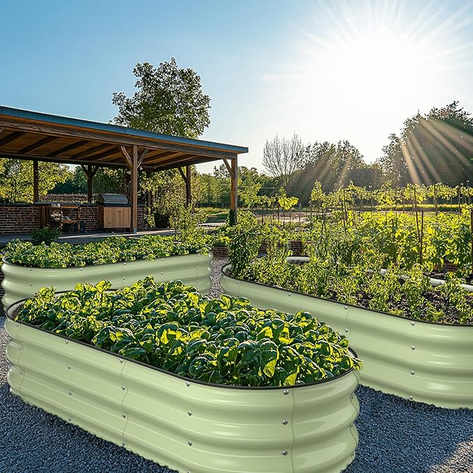 Raised Garden Bed Kit, 5x2x1 ft Galvanized Planter Box Outdoor with Safety Edging, Large Metal Raised Beds for Gardening Vegetables Flower Fruits (Avocado Green)