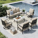 MFSTUDIO 6 Pieces Metal Patio Furniture Sets, 2 Swivel Chairs, 3-Seat Loveseat Sofa, 2 Patio Chairs & 1 Marbling Coffee Table, All Weather 7 Seats Outdoor Conversation Set for Garden Backyard, Beige