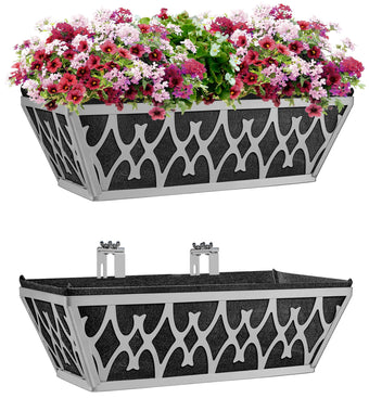 Karlliu 2 Pack 16 Inch Window Boxes Planters Railing Planter Box with Adjustable Brackets & Non-Woven Fabric Plant Grow Bags Deck Railing Planter Boxes Balcony Hanging Flower Box for Outdoor Plants